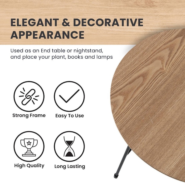 Leisuremod Round 19.7 in W, 19.3 in L, MDF/Stainless Steel, Natural Wood - RSBL-19NW