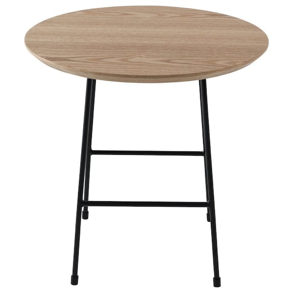 Leisuremod Round 19.7 in W, 19.3 in L, MDF/Stainless Steel, Natural Wood - RSBL-19NW