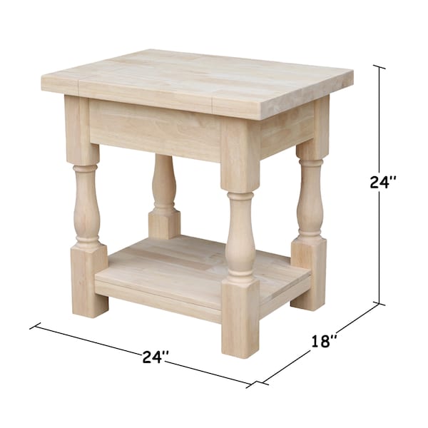 International Concepts Rectangle Tuscan End Table, 24 in W, 18 in L, 24 in H, Wood, Unfinished - OT-17E