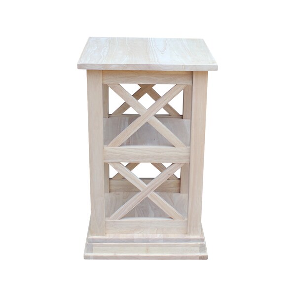 International Concepts Rectangle Hampton Accent Table Includes Shelves, 16 in W, 16 in L, 26 in H, Wood, Unfinished - OT-70A