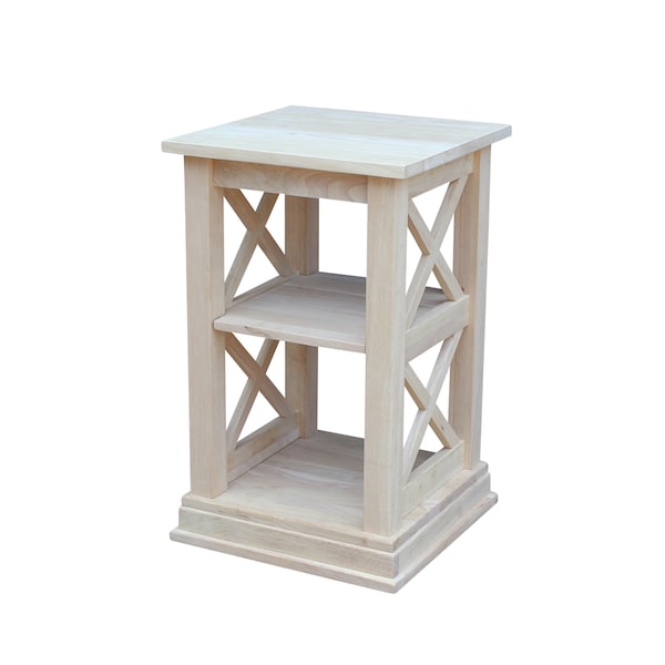 International Concepts Rectangle Hampton Accent Table Includes Shelves, 16 in W, 16 in L, 26 in H, Wood, Unfinished - OT-70A