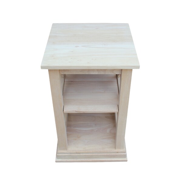 International Concepts Rectangle Hampton Accent Table Includes Shelves, 16 in W, 16 in L, 26 in H, Wood, Unfinished - OT-70A