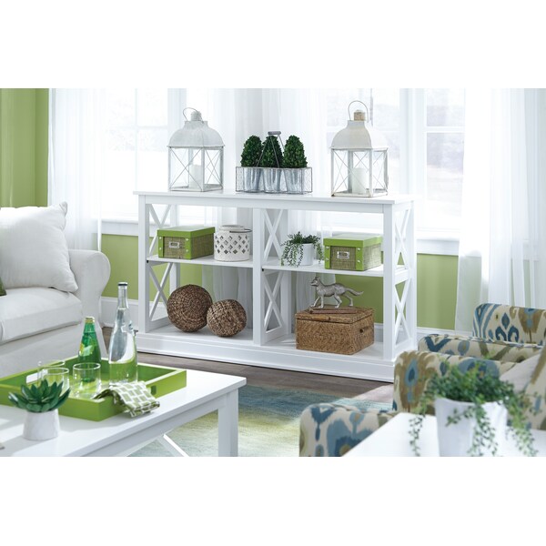 International Concepts Rectangle Hampton Sofa Server Table with Shelves, 60 in W, 16 in L, 34.5 in H, Wood, White - OT08-70SL