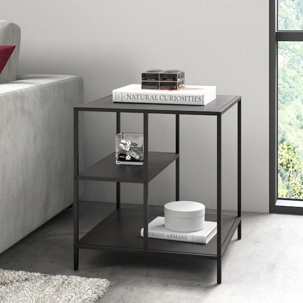 Henn & Hart Winthrop Side Table with Metal Shelves Blackened Bronze - ST1001