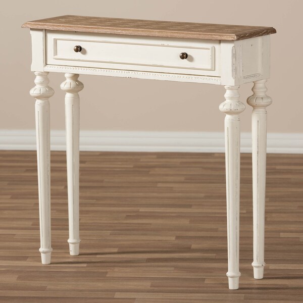 Baxton Studio Marquetterie Oak and White Finish Wood Two-Tone Console Table - 133-7190