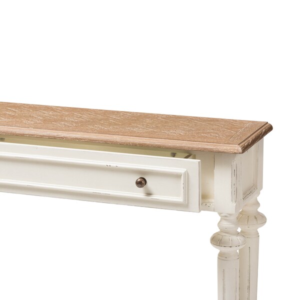 Baxton Studio Marquetterie Oak and White Finish Wood Two-Tone Console Table - 133-7190