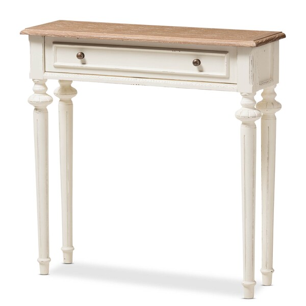 Baxton Studio Marquetterie Oak and White Finish Wood Two-Tone Console Table - 133-7190