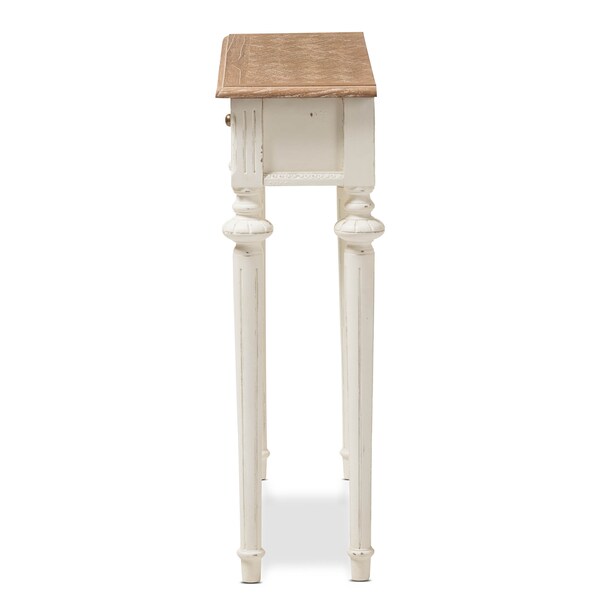 Baxton Studio Marquetterie Oak and White Finish Wood Two-Tone Console Table - 133-7190