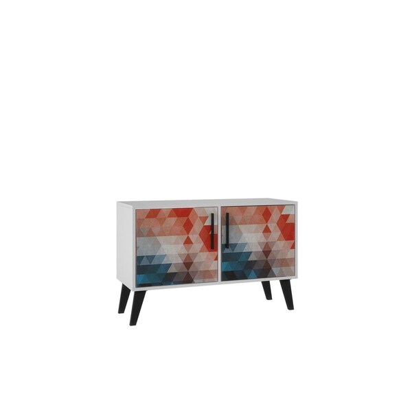 Designed To Furnish Mid-Century- Modern Amsterdam Double Side Table 2.0, 3 Shelves inRed, Blue 27.36 x 35.43 x 13.78 in. - DE2616421
