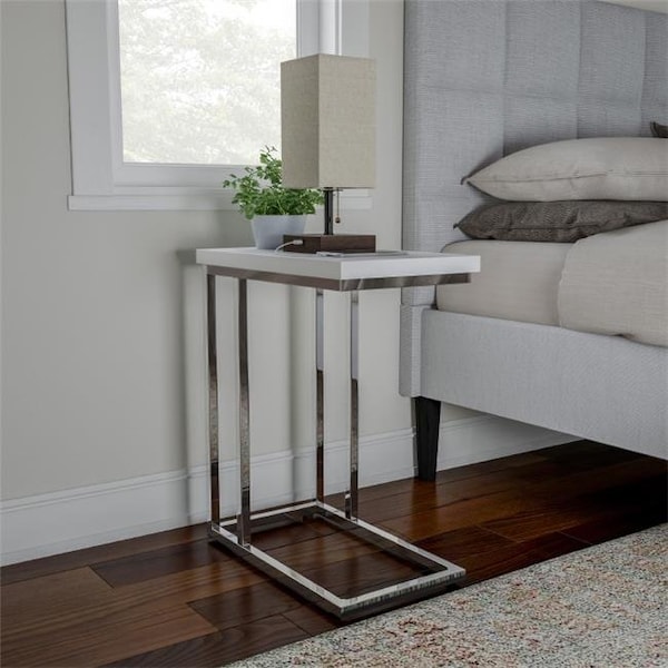 Lavish Home Lavish Home 80-FCT-4 Sofa Side Table - C Shaped End Table - Modern Contemporary Style Laptop Tray; Chrome & Glossy White - 80-FCT-4