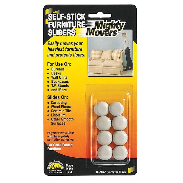 Master Caster Furniture Glide, Self-Stick, Round, 3/4, PK8 - 87001