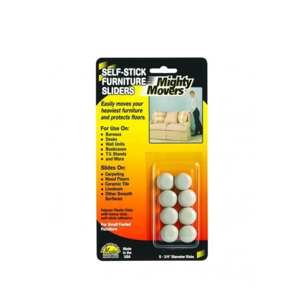 Master Caster Furniture Glide, Self-Stick, Round, 3/4, PK8 - 87001