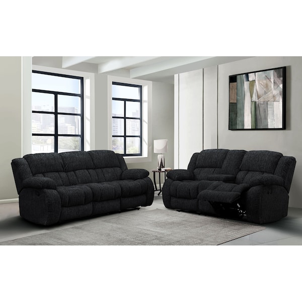 Global Furniture Usa Transitional Zaftig Fabric U250 Ebony Reclining Sofa/Console Reclining Loveseat - 4637
