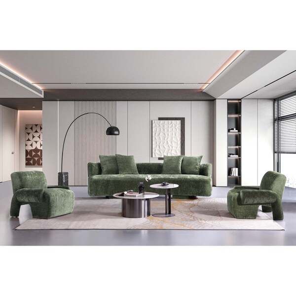 Manhattan Comfort 3-Piece Verandah  112 in. XL Sofa, and 2 Accent Chairs in Olive Green - 3-SFAC1669-OG