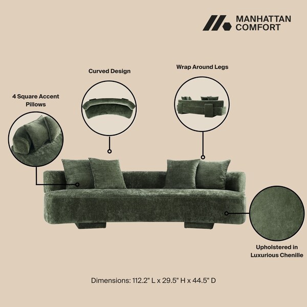 Manhattan Comfort 3-Piece Verandah  112 in. XL Sofa, and 2 Accent Chairs in Olive Green - 3-SFAC1669-OG