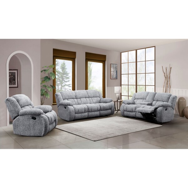 Global Furniture Usa Transitional Zaftig Fabric U250 Grey Reclining Sofa/Console Reclining Loveseat/Glider Recliner - 4640