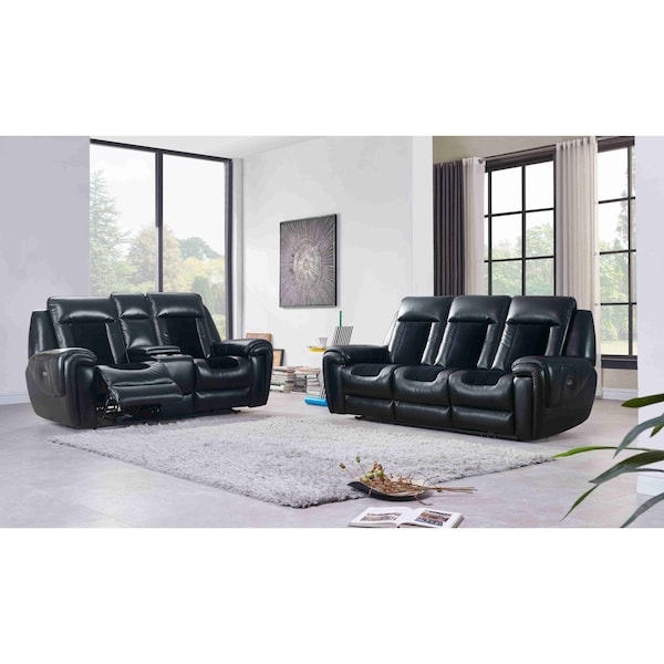 Global Furniture Usa Blanche Black/Velvet Power Reclining Sofa / Power Console Reclining Loveseat/Power Recliner W/ Led - 5272