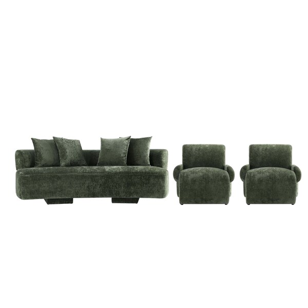 Manhattan Comfort 3-Piece Verandah  90.6 in. Sofa, and 2 Accent Chairs in Olive Green - 3-LSAC1769-OG
