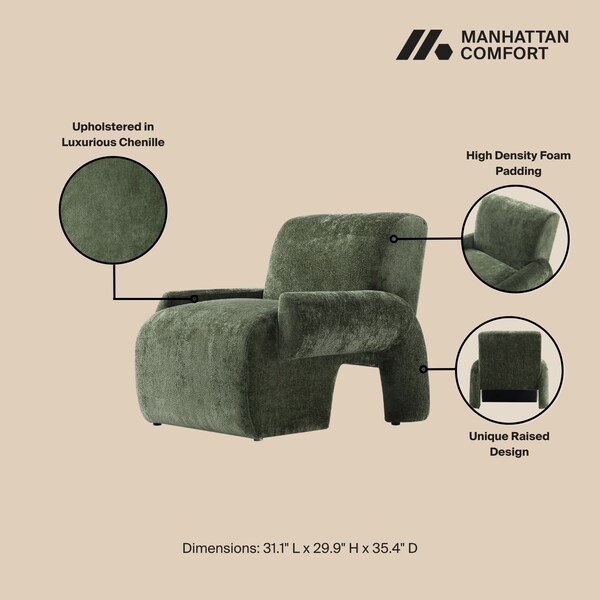 Manhattan Comfort 3-Piece Verandah  90.6 in. Sofa, and 2 Accent Chairs in Olive Green - 3-LSAC1769-OG