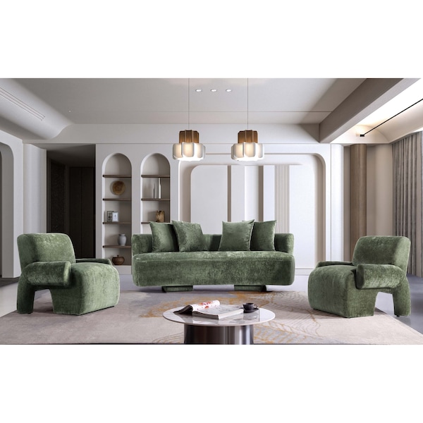 Manhattan Comfort 3-Piece Verandah  90.6 in. Sofa, and 2 Accent Chairs in Olive Green - 3-LSAC1769-OG