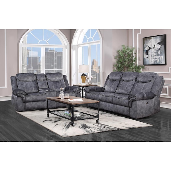 Global Furniture Usa Domino U2200 Domino Granite Power Reclining Sofa/Power Console Reclining Loveseat With Power Switch - 4546