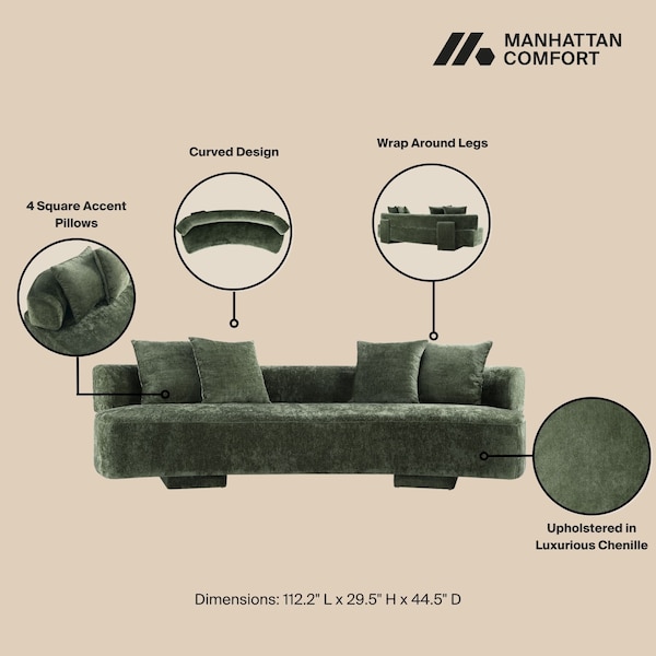 Manhattan Comfort 2-Piece Verandah 112 in. XL Sofa and Accent Chair in Olive Green - 2-SFAC1669-OG