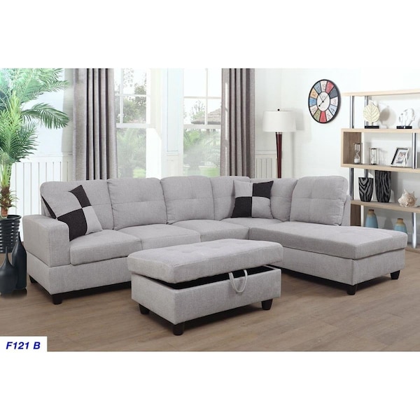 Kd Gabinete Lifestyle Furniture Right Facing Sectional Sofa Set - 3 Piece - KD1777212
