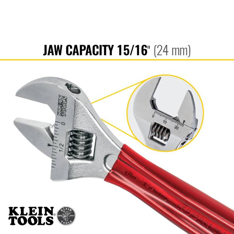 Llave ajustable de capacidad extra de 15/16 pulgadas con mango recubierto de plástico - D507-6 de Klein Tools