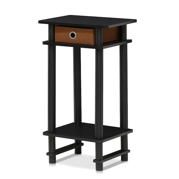 Furinno 17017EX-BR Turn-N-Tube Tall End Table with Bin, Espresso & Brown - 17017EX/BR
