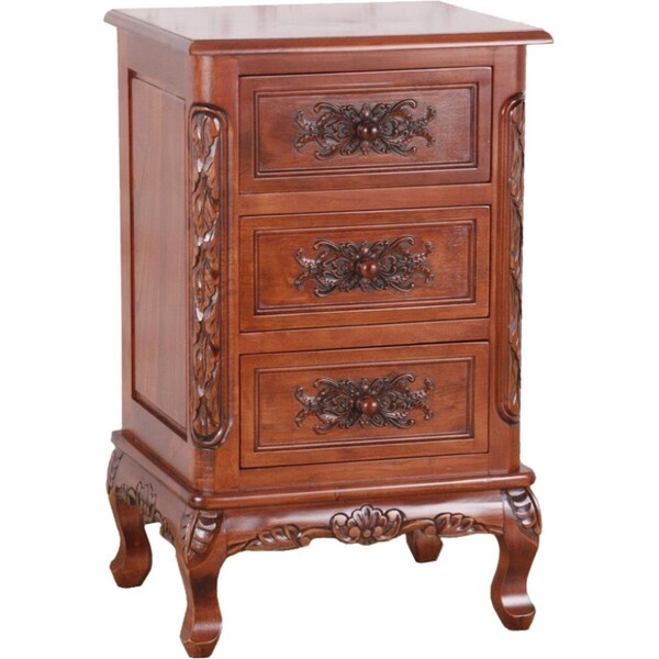 International Caravan Inc  Carved Wood Three End Table - Brown - 3848