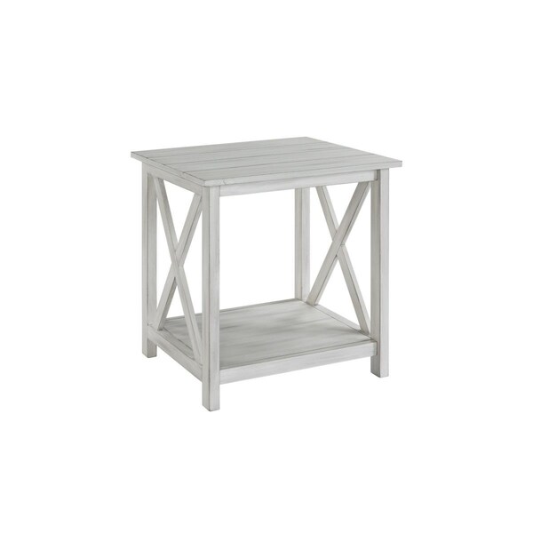 Benjara 24 x 22 x 22 in. 1 Open Shelf Wooden End Table with X-Shaped Accents, White - BM239762