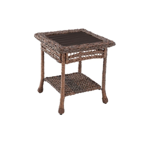 W Unlimited Modern Concept Faux Sea Grass Resin Rattan End Table, Dark Brown - SW1716ET