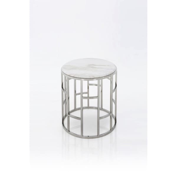 Gfancy Fixtures Stylish Silver & Marble Round Geometric End Or Side Table White - GF3679991