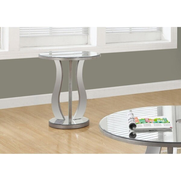 Gfancy Fixtures 24 in. Brushed Silver MDF End Table with a Mirror Top - GF3092283