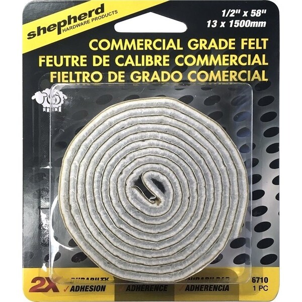 Shepherd Hardware Commercial Strip, Felt, Beige, 58 in L, 1/2 in W, Roll - 6710