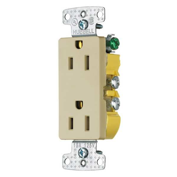 Contacto Hubbell, 15 amperios, 125V AC, montaje al ras, salida dúplex decorativa, 5-15R, marfil - RRD15I