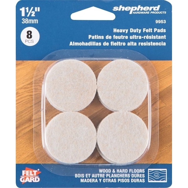 Shepherd Hardware Protective Pad, Felt Cloth, Beige, 1-1/2 in Dia, Round - 9953