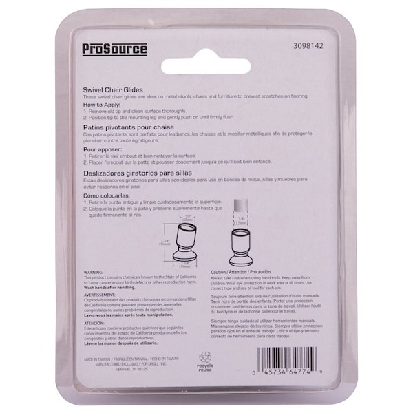 Prosource Furniture Slide Glide, PE/Steel, Black, Brass, 1-3/8 x 1-3/ x 1-3/8 in Dimensions - FE-51144-PS