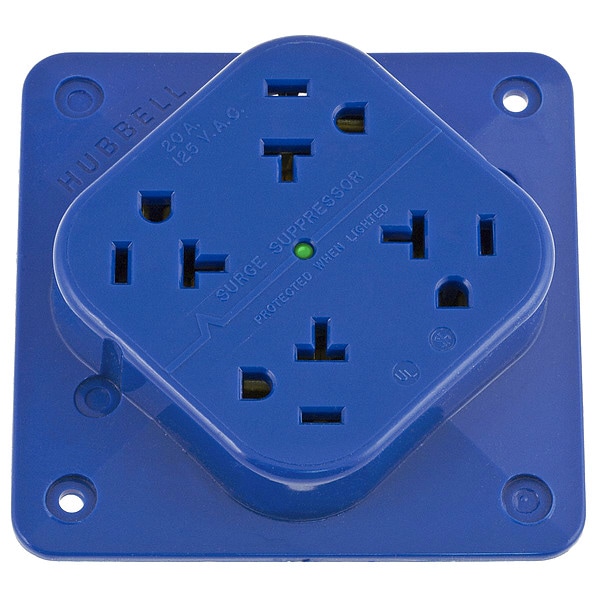 Receptáculo Hubbell, 20 A Amperios, 125V CA, Montaje en Superficie, Quad Outlet, 5-20R, Azul - HBL420S