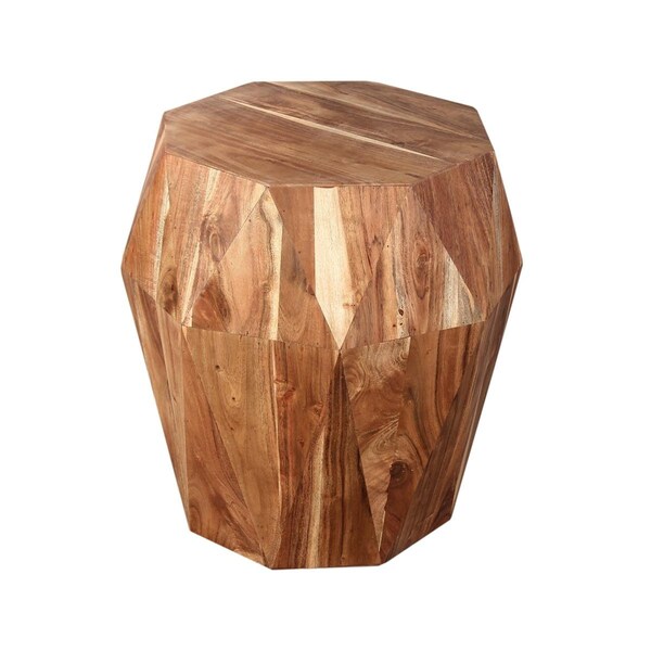The Urban Port 21.5 in. Faceted Handcrafted Mango Wood Side End Table with Octagonal Top, Natural Brown - UPT-238449