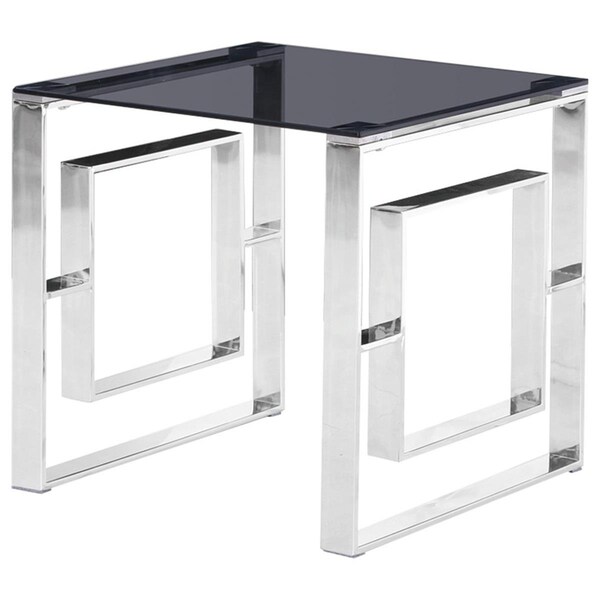 Kd Gabinetes Smoked Glass Living Room Silver End Table - KD2194453