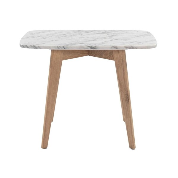 The Bianco Collection 12 x 21 in. Cima Rectangular Italian Carrara White Marble Table with Oak Legs - TBC-4064-PT1913-WHT
