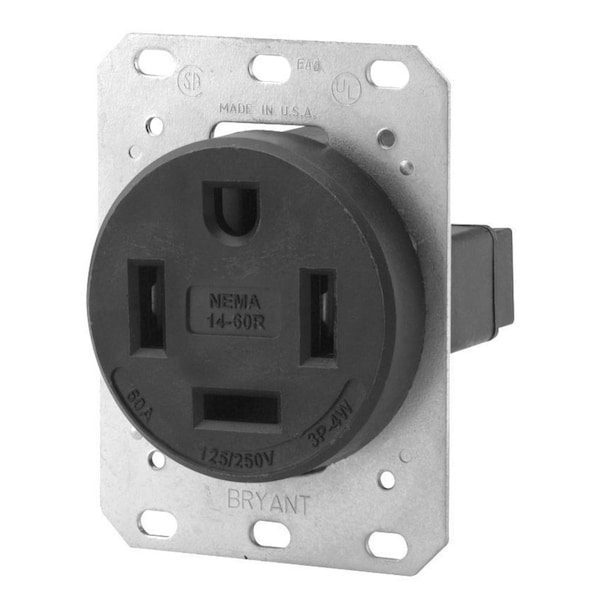 Receptáculo Bryant, Montaje Empotrado Simple, 60A 125/250V, Poliéster Termoplástico Negro Reforzado - 9460FR
