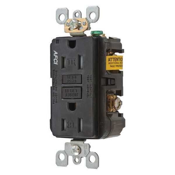 Receptáculo Hubbell, 15 amperios, 125V AC, Montaje al Ras, Toma dúplex estándar, 5-15R, negro - AFR15TRBK