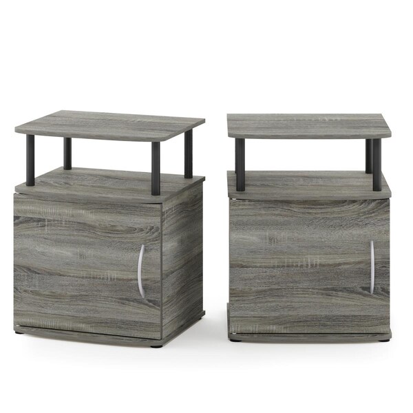Furinno JAYA Utility Design End Table French Oak Grey & Black - Set of 2 - 215114GYWBK