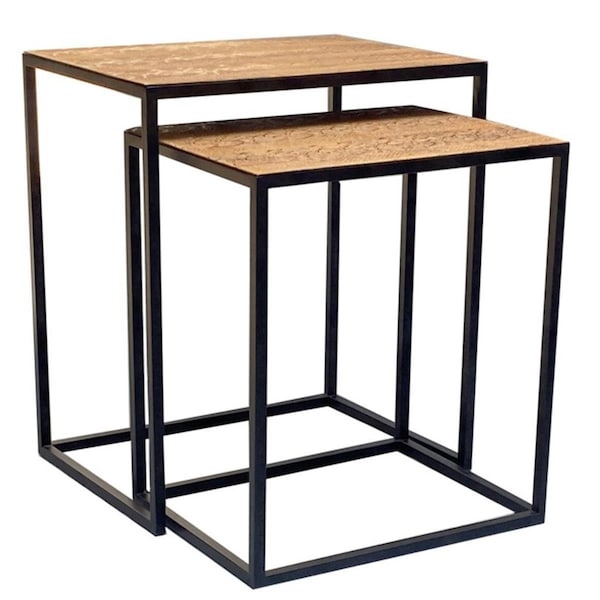 Homeroots Rectangular Black Powder Coated Frame & Lion Faux Leather Top Nesting End Tables - Set of 2 - 383762