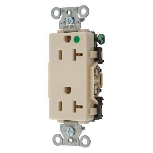 Receptáculo Hubbell, 20 amperios, 125V AC, montaje al ras, toma dúplex decorativa, 5-20R, marfil - 2182IV