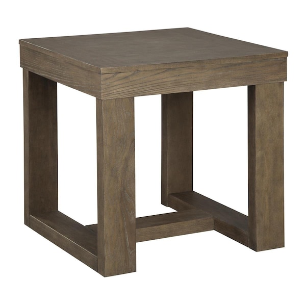 Benjara Grained Wooden Frame End Table with Trestle Base - Taupe Brown - 24 x 23.88 x 23.88 in. - BM210783