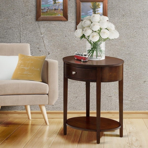 East West Furniture Hillsboro Wood End Table with 1 Mid Century Modern Drawer - Antique Mahogany - HI-0M-ET