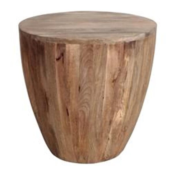 The Urban Port Handcarved Cylindrical Shape Round Mango Wood Distressed Wooden Side End Table, Brown - UPT-32183